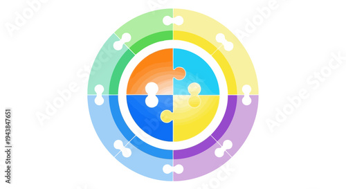 A colorful puzzle wheel with interlocking pieces