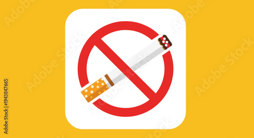 No smoking sign with cigarette inside red circle on yellow background