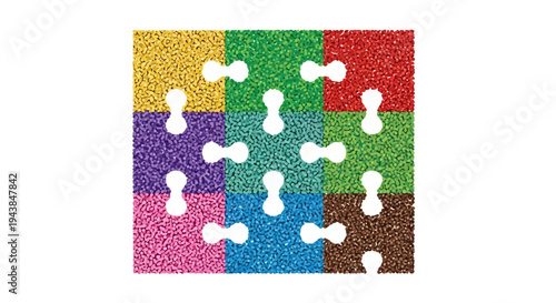 Colorful puzzle pieces on a variety of bright background colors