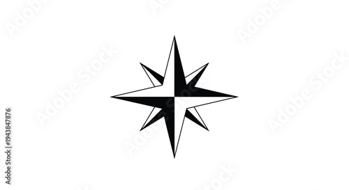 A simple black and white star shaped compass rose design on a white background