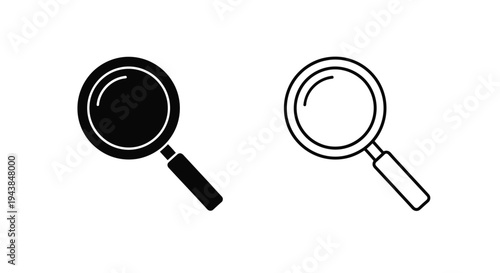 Two magnifying glasses one solid black and one outlined displayed side by side