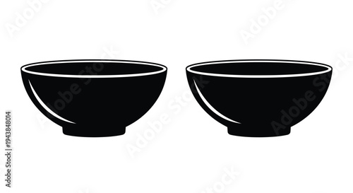 Two black ceramic bowls presented on a white background simple design