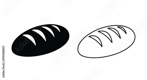 Two loaves of bread one dark and one light shown in simple outline