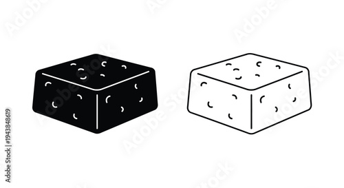 Black and white illustration of square cheese blocks with holes