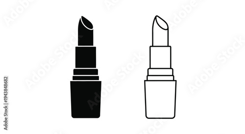 Two lipstick illustrations one filled one outlined in black and white