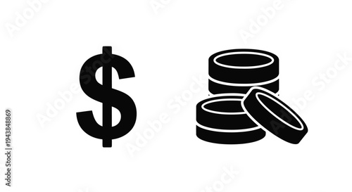 Dollar sign and coins illustration in black and white