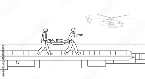 Medical Evacuation: Helicopter Rescue of Injured Person on Stretcher by Military Medics