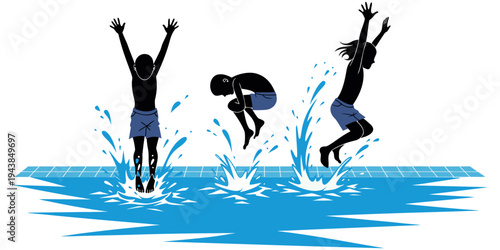 Silhouettes of men and women dancing and jumping in joy at a summer party under the sunز