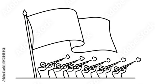 Military Honor Guard Firing Salute with Flags Waving