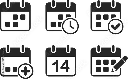 Business calendar icons set for schedule planning, event reminder, appointment tracking, deadline management and project organization