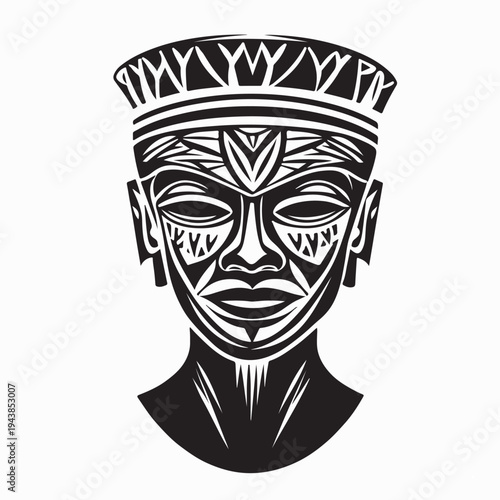 African Tribal Mask With Traditional Drums Vector Illustration Logo