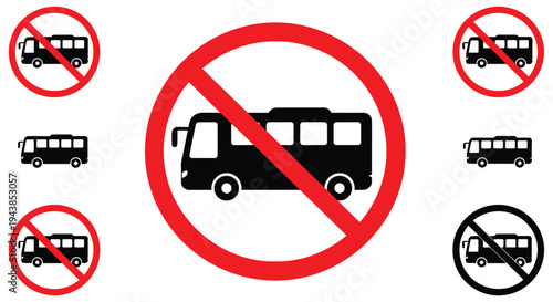 No buses allowed prohibition signs depicting public transportation vehicles