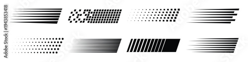 Speed lines and motion blur effect icon set. Fast movement and acceleration graphic symbol. Vector Illustration.