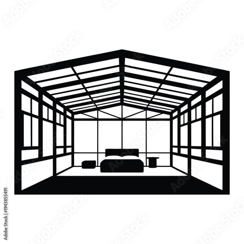 Steel-frame warehouse living area Vector, Silhouette, Illustration