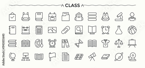 Set of Class line icon. College collection of simple line web icons. Collection of simple line web icons. Diploma icon set. Vector illustration.
