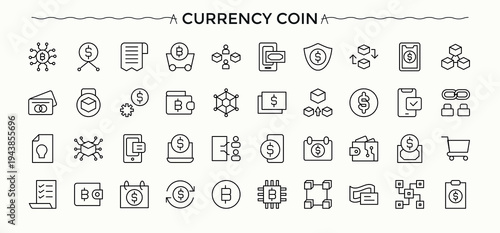 Bitcoin icon set. Contain linear sign banking, bit, mining, trade, financial, tech and more. Financial related icon set. Thin UI icons. Signs for web and mobile app.