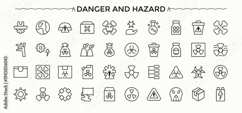 Hazard icon set. Included plan, protection, safety, crisis and more. Crisis icon. UI icons set in a thin style. Signs for web and mobile app.