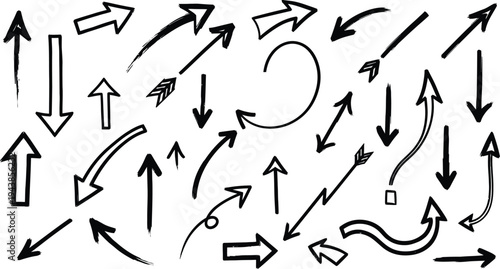 A collection of various black arrows in different shapes and directions silhouette