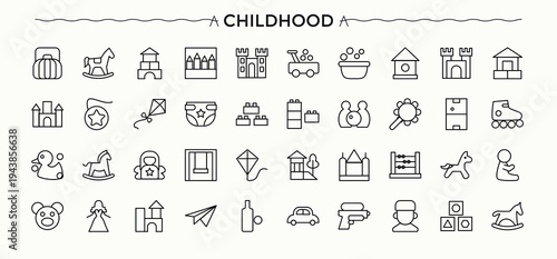 Childhood icon. Kids minimalist icons collection. Minimalist vector collections. Play related icon set. Vector illustration in modern line style.