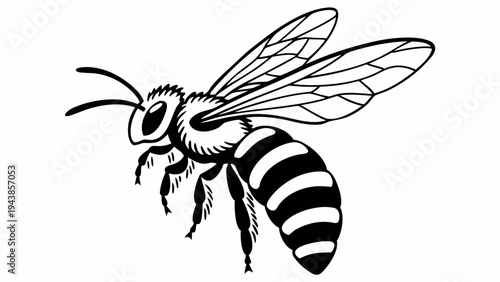 Detailed macro nature vector illustration of a flying honey bee wasp  and honey bee with colorful wings isolated on a white background created with generative ai