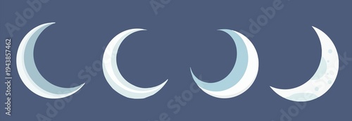 illustration of set a stylized crescent moon in a flat design style, featuring bold lines and minimalistic details, set against a plain background