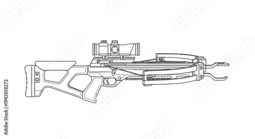 Modern Crossbow with Scope and Arrows - Hunting Weapon Outline
