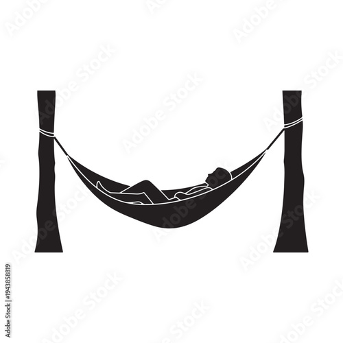 Person resting peacefully in a hammock strung between two trees, symbolizing relaxation and outdoor leisure activities