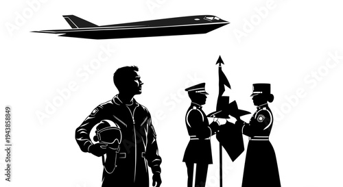 Pilot and Military Honor Guard with Jet Overhead