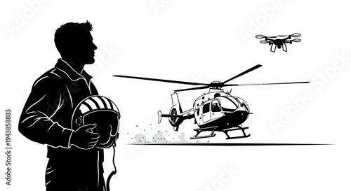 Pilot with Helicopter and Drone - Future of Aviation Technology