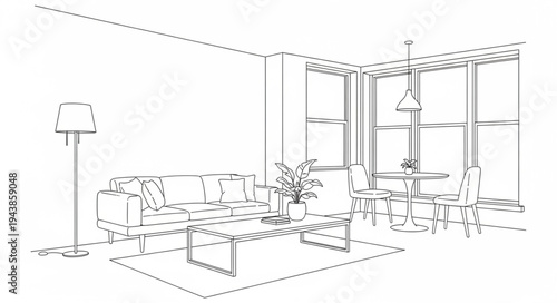 Modern Living Room Interior Design with Sofa and Floor Lamp.