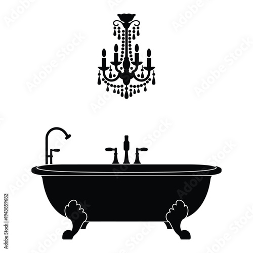 Marble bathroom with chandelier Vector, Silhouette, Illustration