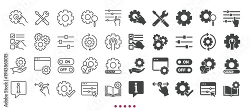 Setting icons collection. Multi series icons. Line and glyph solid web icons collection