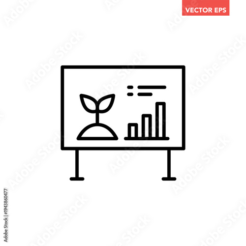 Black single plant yield prediction performance line icon, succesful eco agri-data analysis flat design vector pictogram, infographic interface element for app web ui ux isolated on white background