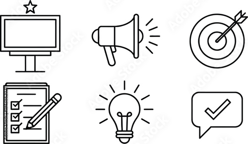 Set of 6 business icons vector, line style
