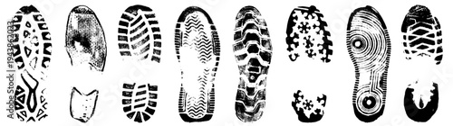 Traces left by the shoe tread. Shoe sole imprint. Footprint silhouette vector illustration