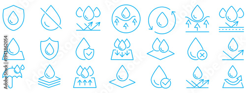 waterproof water resistant materials vector linear icons set