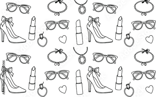 Set of 20 fashion icons vector, black and white line art