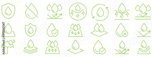 waterproof water resistant materials vector linear icons set