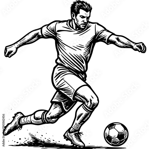 Dynamic Footwork: A skilled football player expertly controls the ball, showcasing the intensity of the sport.