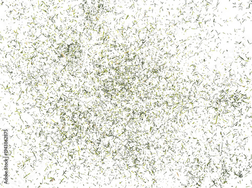Bild auf Leinwand A high-resolution texture of green glitter grass particles scattered across a pure white background, perfect for festive designs, overlays, and backgrounds