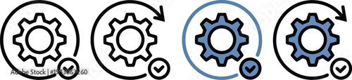 Four icons depicting a gear within a circular arrow and a checkmark.