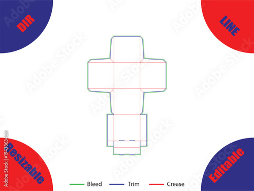 Cross shaped template with bleed trim and crease lines