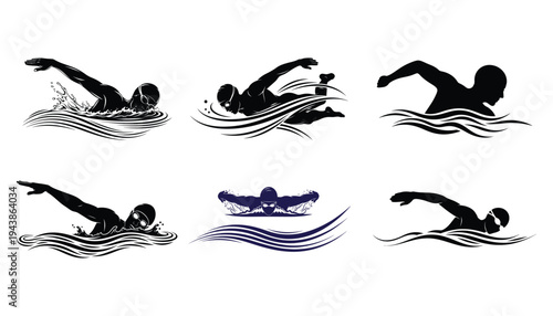 Silhouette of a Woman Swimmer Performing Freestyle Stroke Icon