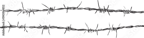 Black and white barbed wire fence security protection