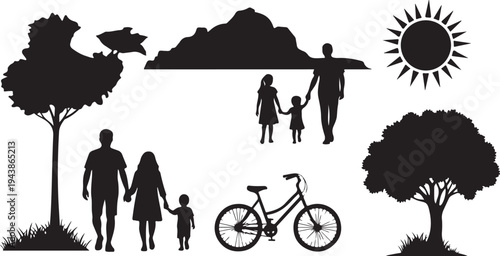 Family Silhouettes in a Park on a Sunny Day