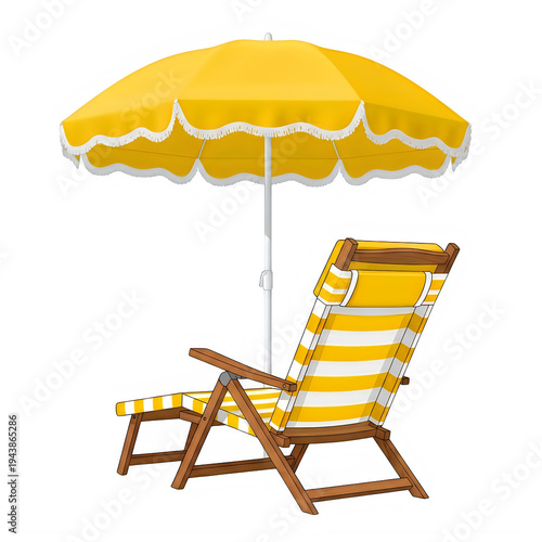Yellow beach chair and umbrella outdoor furniture transparent background