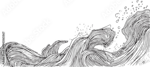 Black and white ink of crashing ocean waves crashing waves