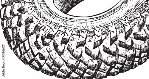 Black and white of a rugged tire tread rubber grunge