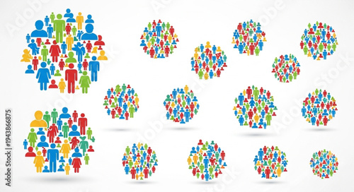 Diverse Crowd Circles - A Vibrant Mosaic of People in Colorful Groups.