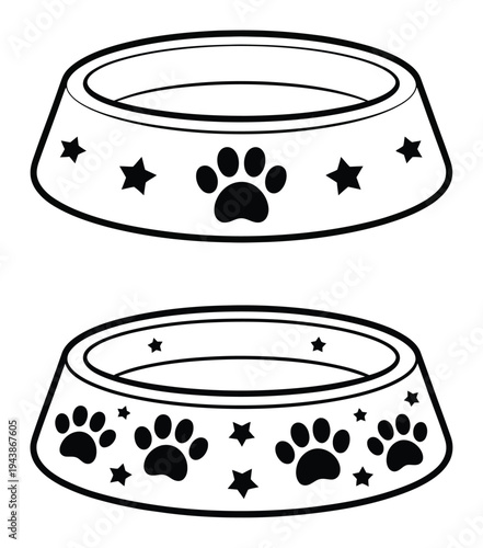 Pet Dog Bowls with Paw Prints Vector Illustration